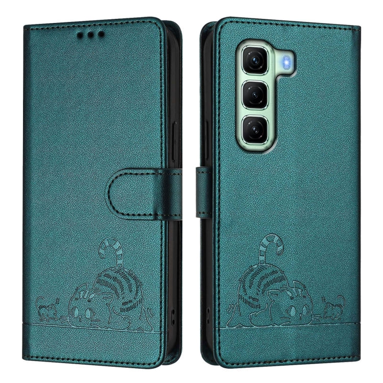 For Infinix Hot 50 4G Cat Rat Embossed Pattern RFID Leather Phone Case with Lanyard