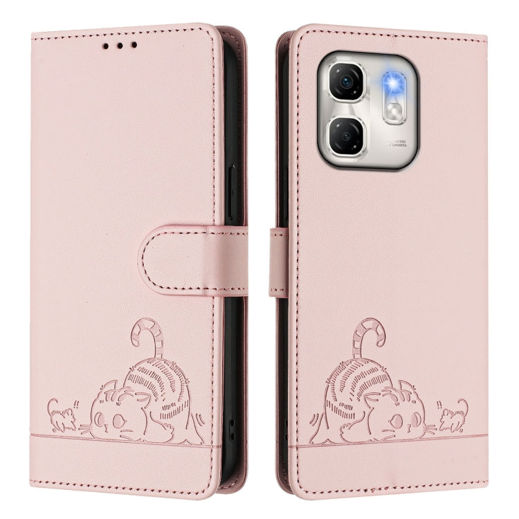 For Infinix Hot 50i 5G / Smart 9 4G Cat Rat Embossed Pattern RFID Leather Phone Case with Lanyard
