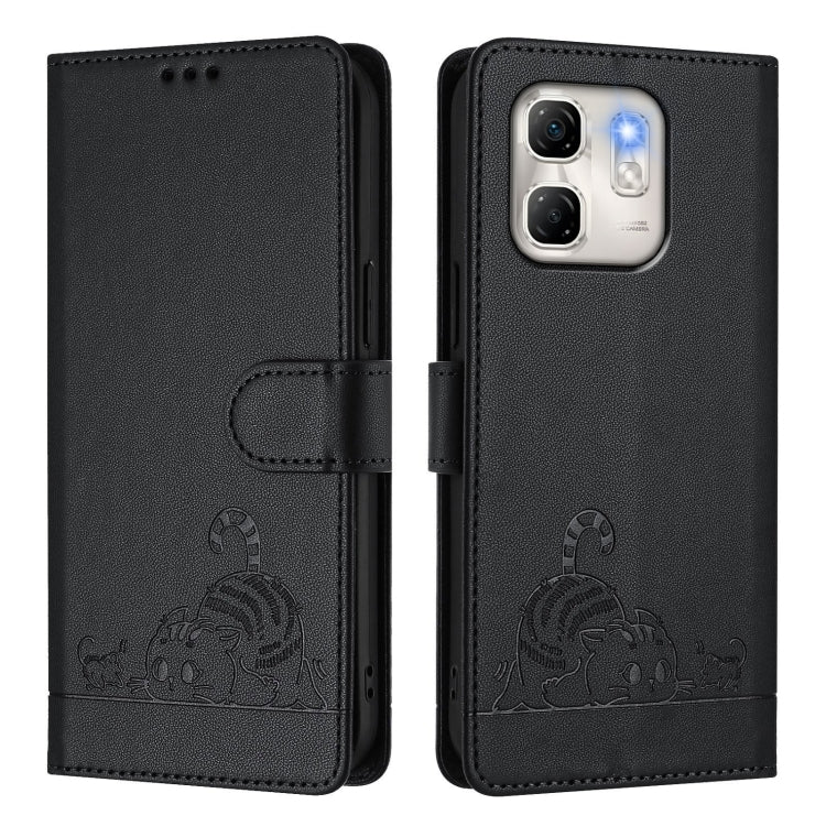 For Infinix Hot 50i 5G / Smart 9 4G Cat Rat Embossed Pattern RFID Leather Phone Case with Lanyard