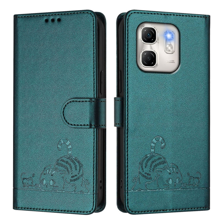 For Infinix Hot 50i 5G / Smart 9 4G Cat Rat Embossed Pattern RFID Leather Phone Case with Lanyard