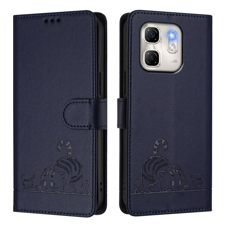 For Infinix Hot 50i 5G / Smart 9 4G Cat Rat Embossed Pattern RFID Leather Phone Case with Lanyard