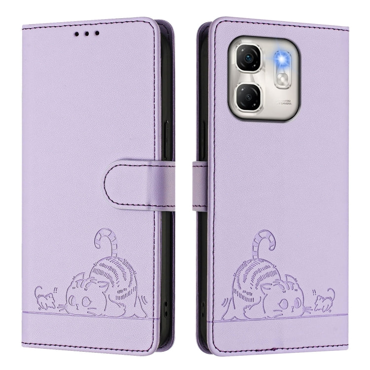 For Infinix Hot 50i 5G / Smart 9 4G Cat Rat Embossed Pattern RFID Leather Phone Case with Lanyard