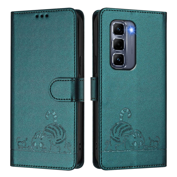 For Infinix Hot 50 Pro+ 4G Cat Rat Embossed Pattern RFID Leather Phone Case with Lanyard