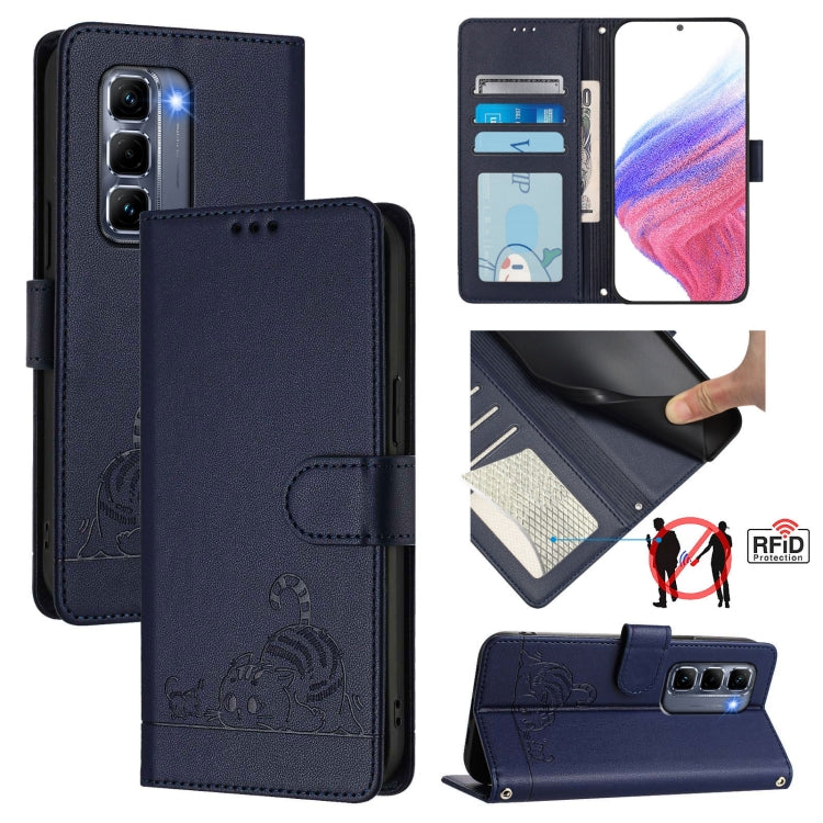 For Infinix Hot 50 Pro+ 4G Cat Rat Embossed Pattern RFID Leather Phone Case with Lanyard