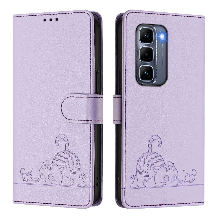 For Infinix Hot 50 Pro+ 4G Cat Rat Embossed Pattern RFID Leather Phone Case with Lanyard
