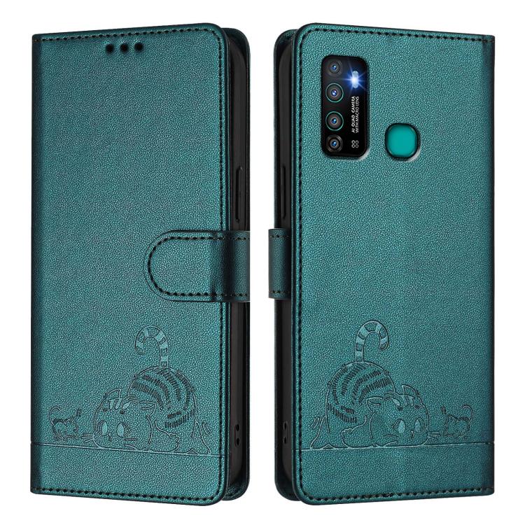 For Infinix Hot 9 / Hot 9 Pro Cat Rat Embossed Pattern RFID Leather Phone Case with Lanyard