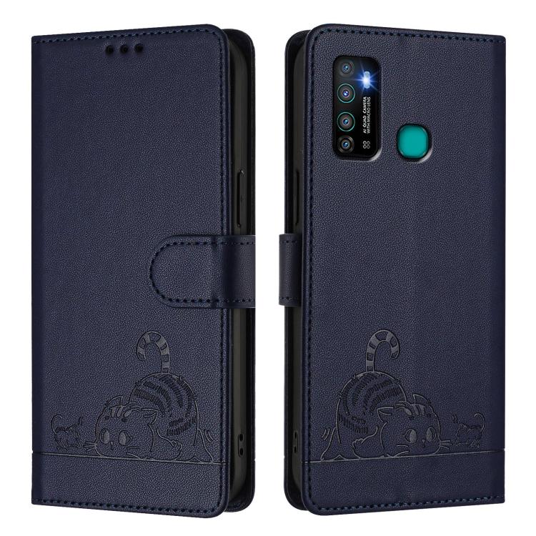 For Infinix Hot 9 / Hot 9 Pro Cat Rat Embossed Pattern RFID Leather Phone Case with Lanyard