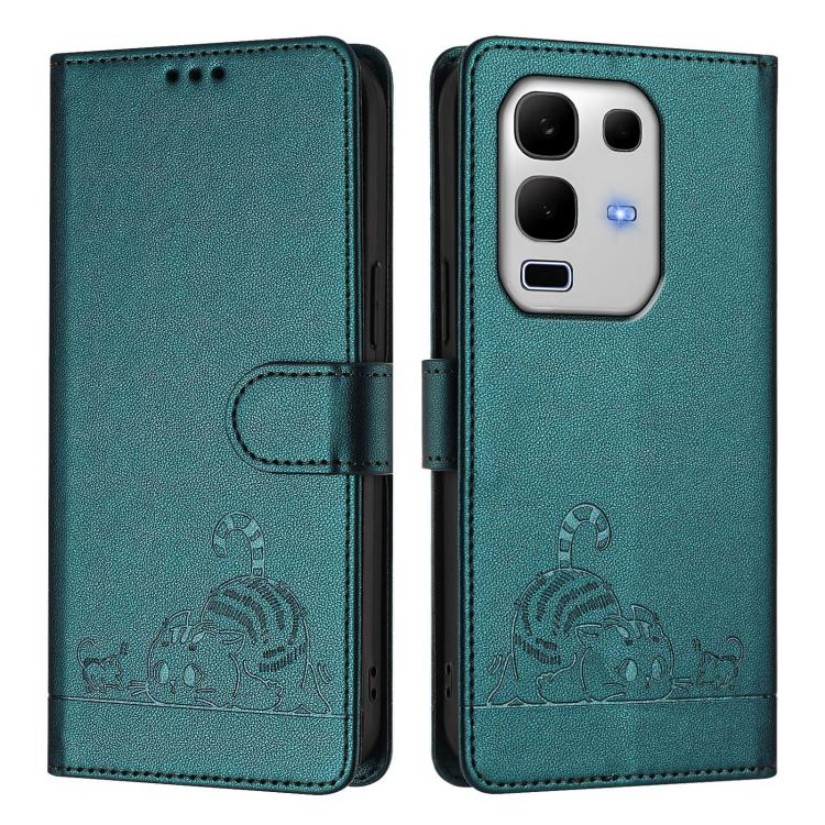 For Infinix Note 50s Cat Rat Embossed Pattern RFID Leather Phone Case with Lanyard