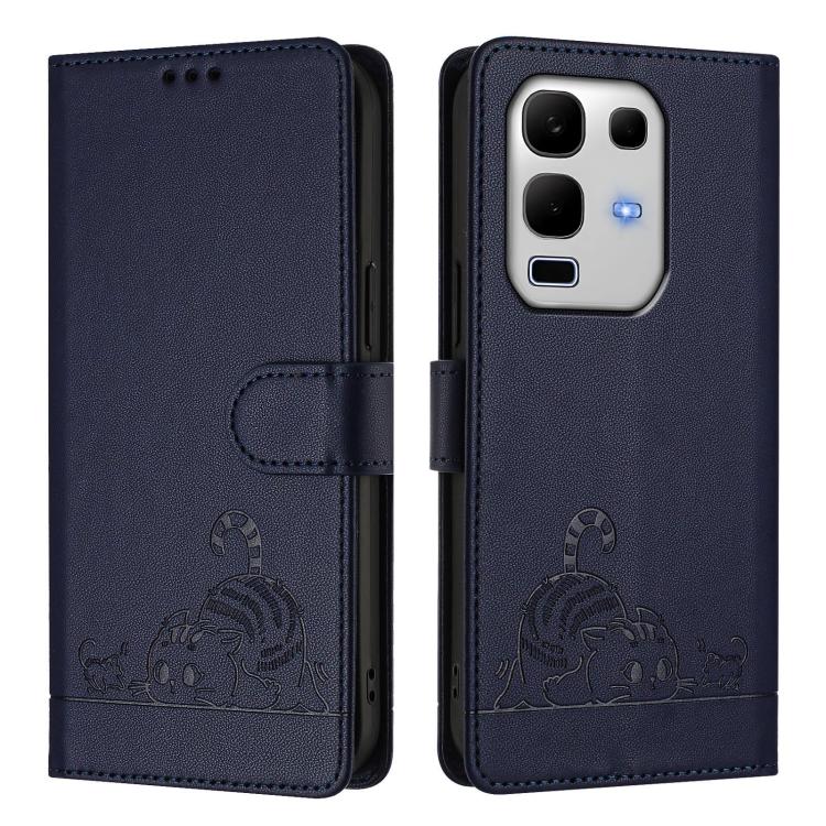 For Infinix Note 50s Cat Rat Embossed Pattern RFID Leather Phone Case with Lanyard