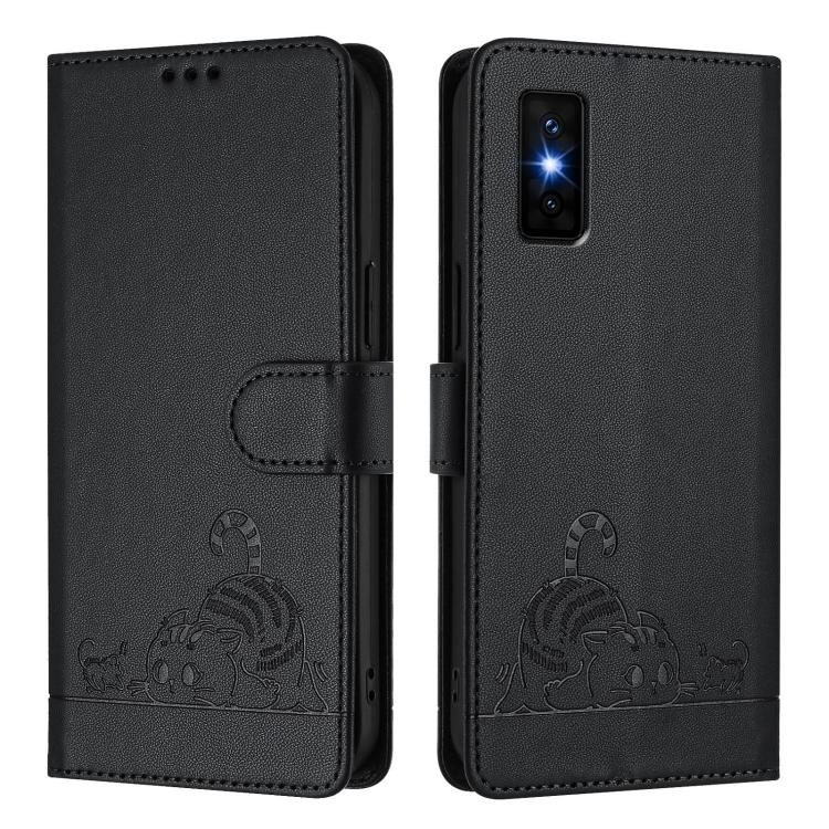 For Infinix GT 30 Pro Cat Rat Embossed Pattern RFID Leather Phone Case with Lanyard
