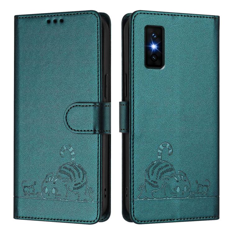 For Infinix GT 30 Pro Cat Rat Embossed Pattern RFID Leather Phone Case with Lanyard
