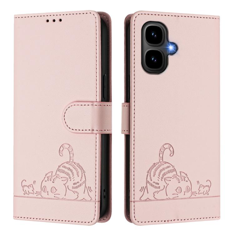 For Infinix Smart 10 4G / Tecno Pop 10 Cat Rat Embossed Pattern RFID Leather Phone Case with Lanyard