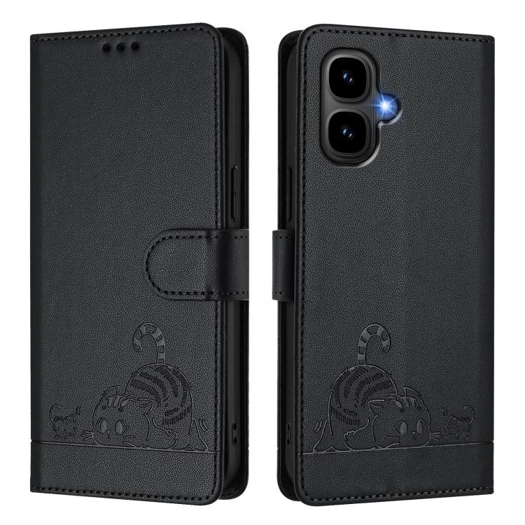 For Infinix Smart 10 4G / Tecno Pop 10 Cat Rat Embossed Pattern RFID Leather Phone Case with Lanyard