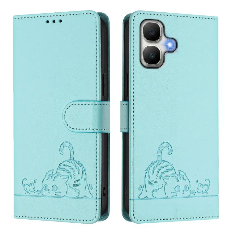 For Infinix Smart 20 4G X6840 Cat Rat Embossed Pattern RFID Leather Phone Case with Lanyard