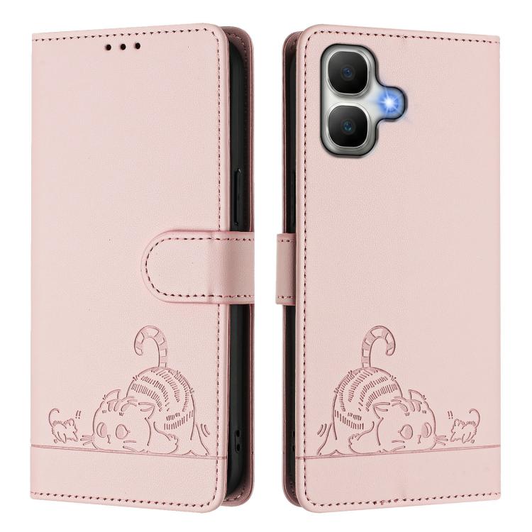 For Infinix Smart 20 4G X6840 Cat Rat Embossed Pattern RFID Leather Phone Case with Lanyard