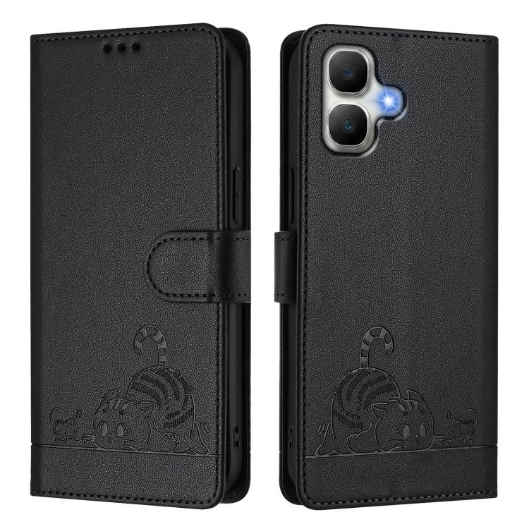 For Infinix Smart 20 4G X6840 Cat Rat Embossed Pattern RFID Leather Phone Case with Lanyard