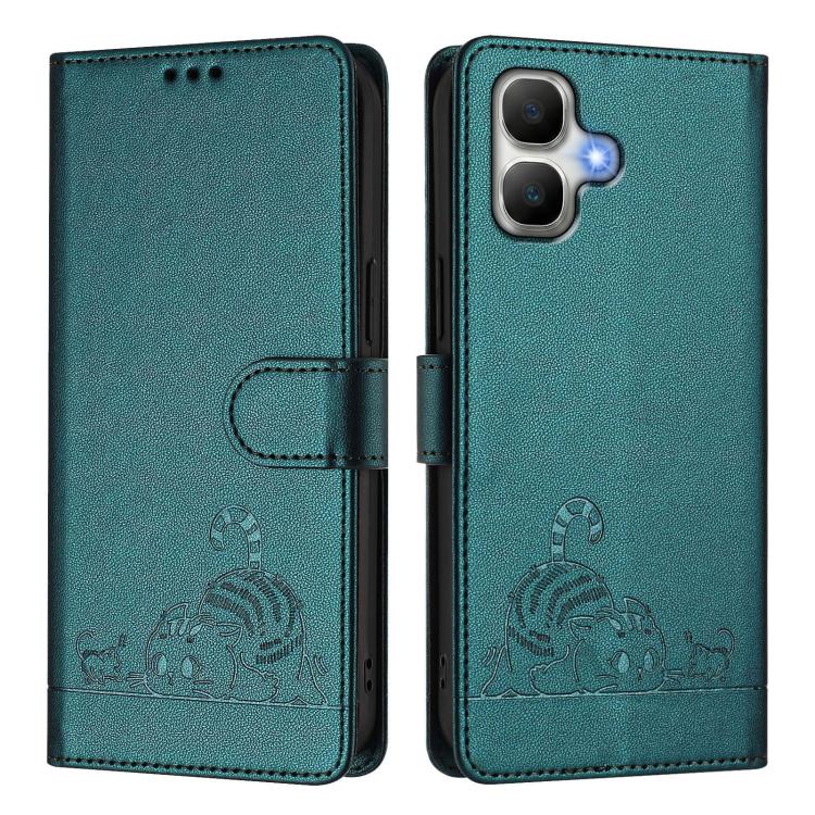 For Infinix Smart 20 4G X6840 Cat Rat Embossed Pattern RFID Leather Phone Case with Lanyard