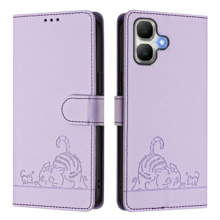 For Infinix Smart 20 4G X6840 Cat Rat Embossed Pattern RFID Leather Phone Case with Lanyard