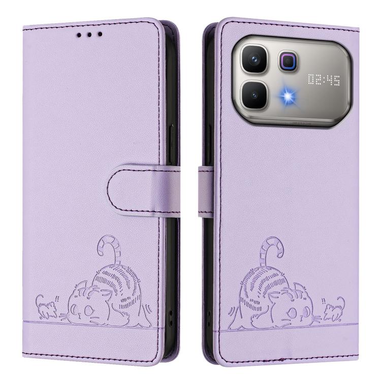 For Infinix Note 60 5G / 60 Pro 5G Cat Rat Embossed Pattern RFID Leather Phone Case with Lanyard