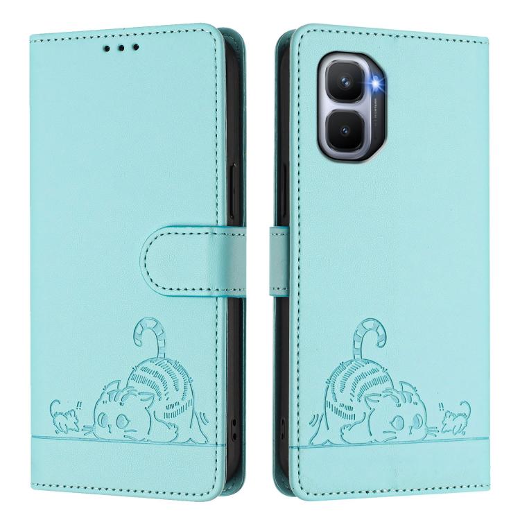 For Infinix GT 50 Pro 5G Cat Rat Embossed Pattern RFID Leather Phone Case with Lanyard