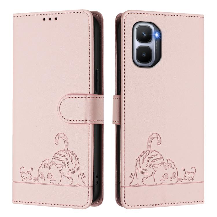 For Infinix GT 50 Pro 5G Cat Rat Embossed Pattern RFID Leather Phone Case with Lanyard