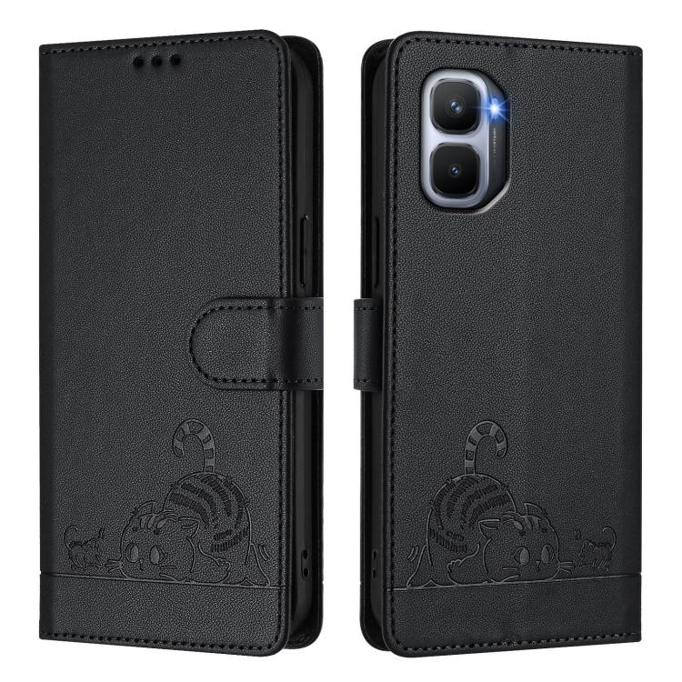 For Infinix GT 50 Pro 5G Cat Rat Embossed Pattern RFID Leather Phone Case with Lanyard