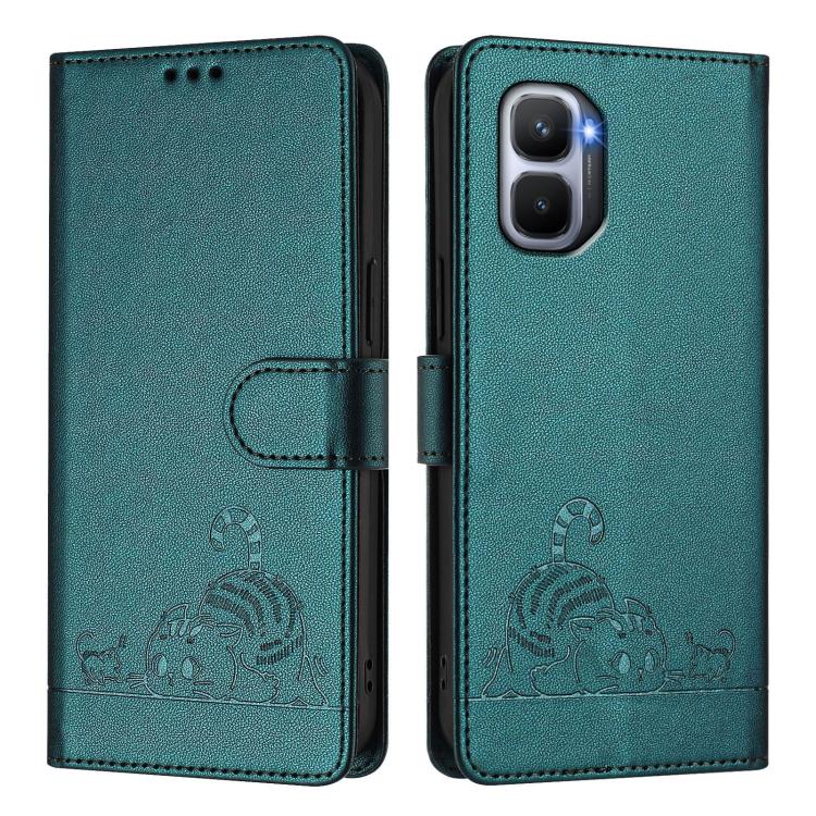 For Infinix GT 50 Pro 5G Cat Rat Embossed Pattern RFID Leather Phone Case with Lanyard