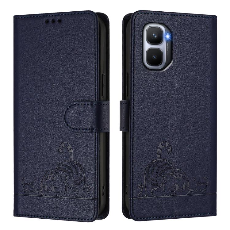 For Infinix GT 50 Pro 5G Cat Rat Embossed Pattern RFID Leather Phone Case with Lanyard