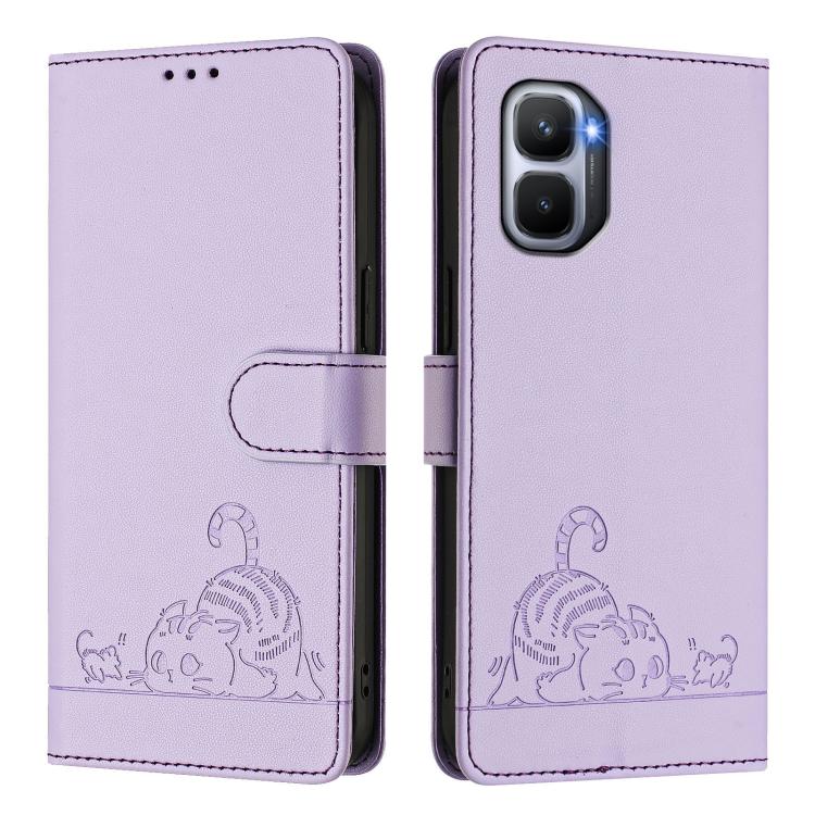 For Infinix GT 50 Pro 5G Cat Rat Embossed Pattern RFID Leather Phone Case with Lanyard