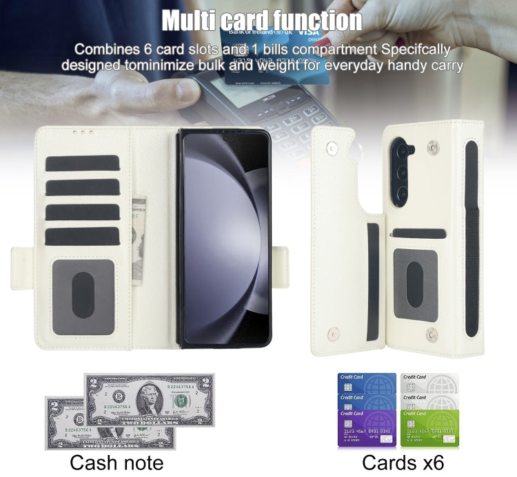For Samsung Galaxy Z Fold5 Solid Color Multifunctional Folding Leather Phone Case with Pen Slot