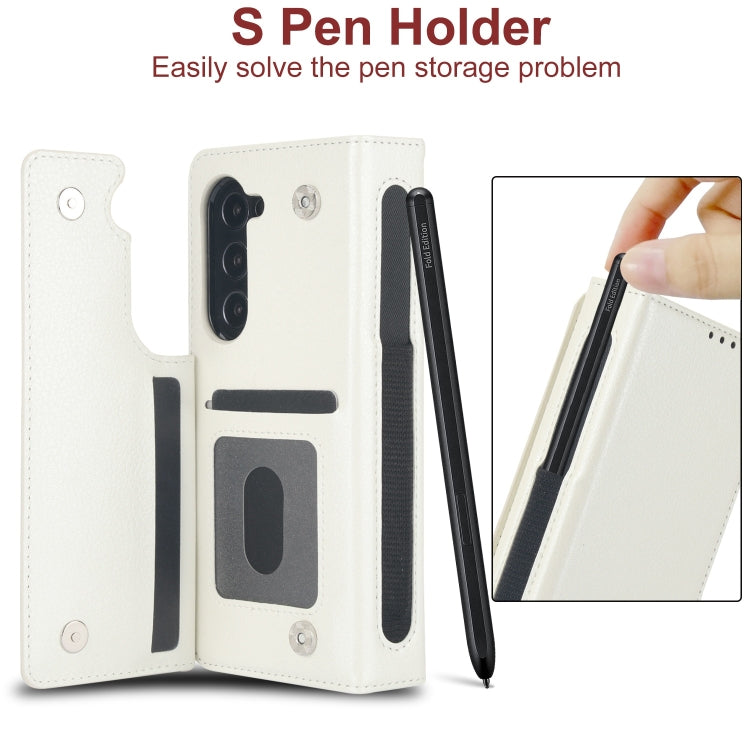 For Samsung Galaxy Z Fold5 Solid Color Multifunctional Folding Leather Phone Case with Pen Slot