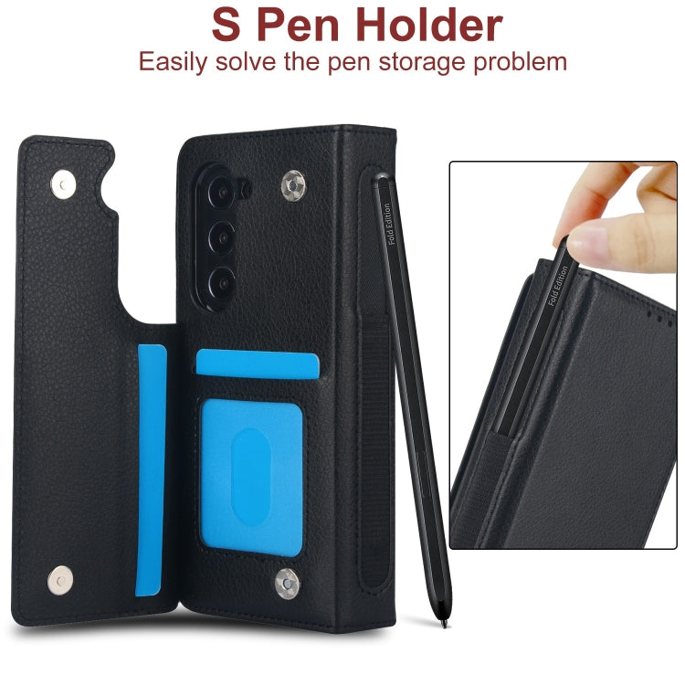 For Samsung Galaxy Z Fold5 Solid Color Multifunctional Folding Leather Phone Case with Pen Slot