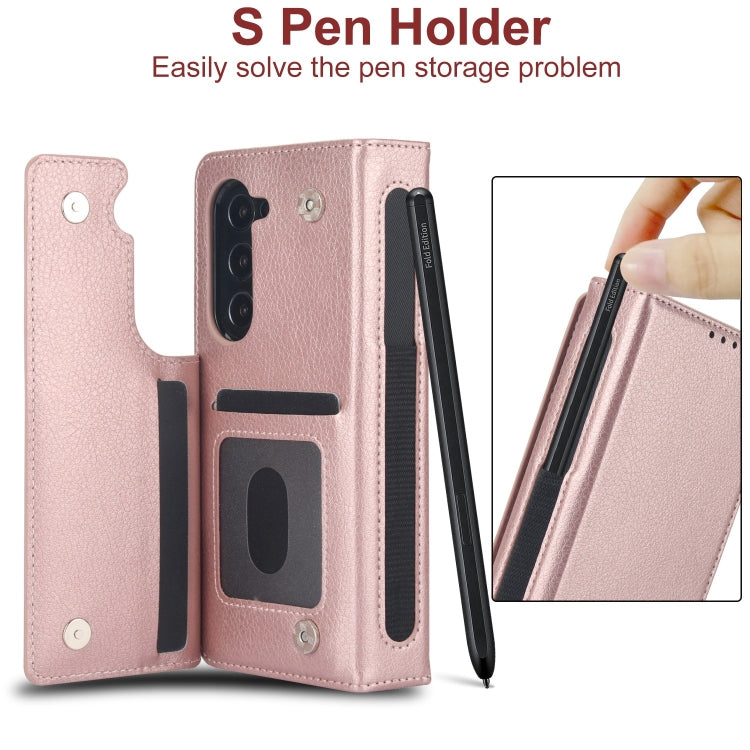 For Samsung Galaxy Z Fold5 Solid Color Multifunctional Folding Leather Phone Case with Pen Slot