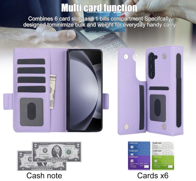 For Samsung Galaxy Z Fold5 Solid Color Multifunctional Folding Leather Phone Case with Pen Slot