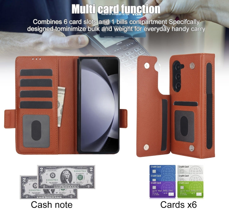 For Samsung Galaxy Z Fold5 Solid Color Multifunctional Folding Leather Phone Case with Pen Slot