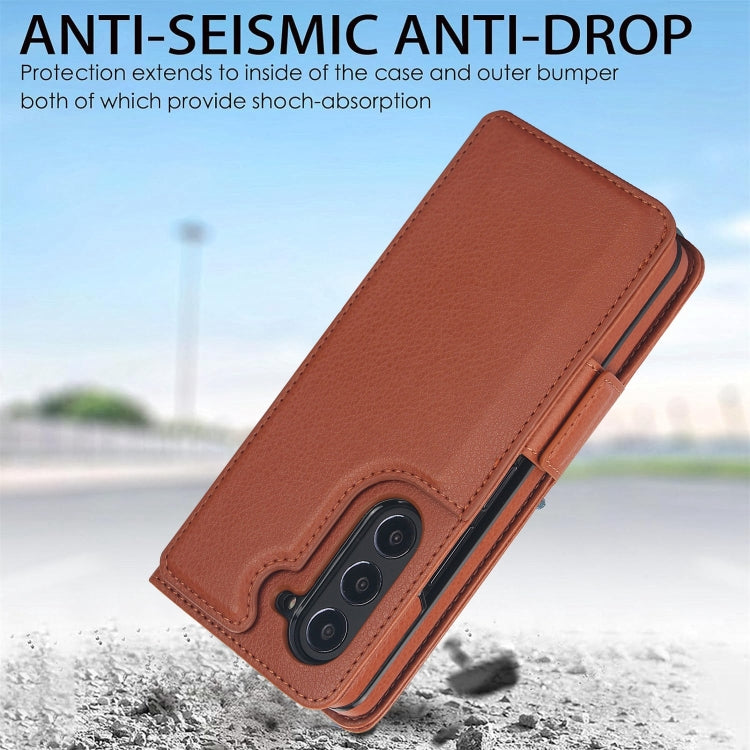 For Samsung Galaxy Z Fold5 Solid Color Multifunctional Folding Leather Phone Case with Pen Slot