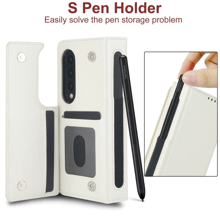 For Samsung Galaxy Z Fold4 Solid Color Multifunctional Folding Leather Phone Case with Pen Slot
