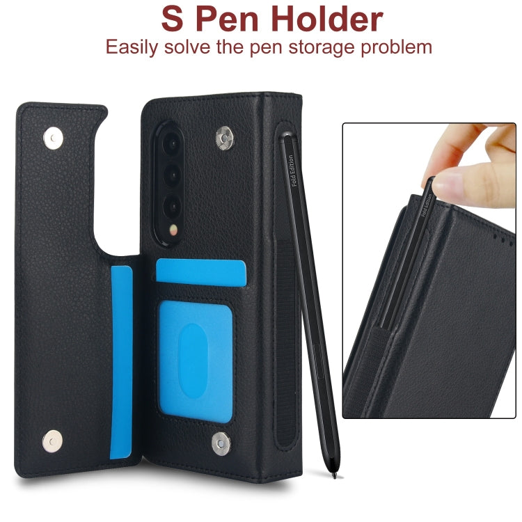 For Samsung Galaxy Z Fold4 Solid Color Multifunctional Folding Leather Phone Case with Pen Slot