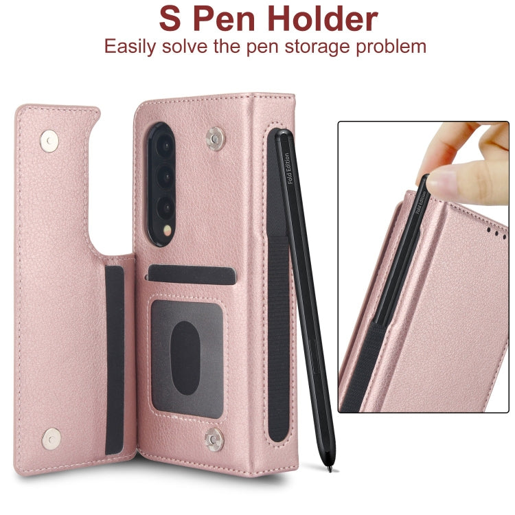 For Samsung Galaxy Z Fold4 Solid Color Multifunctional Folding Leather Phone Case with Pen Slot