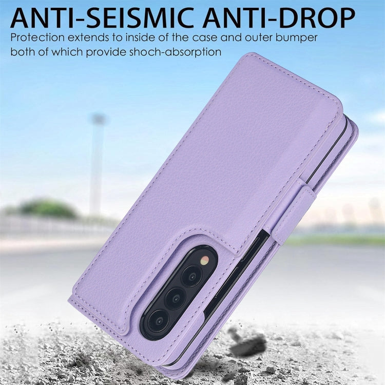 For Samsung Galaxy Z Fold4 Solid Color Multifunctional Folding Leather Phone Case with Pen Slot