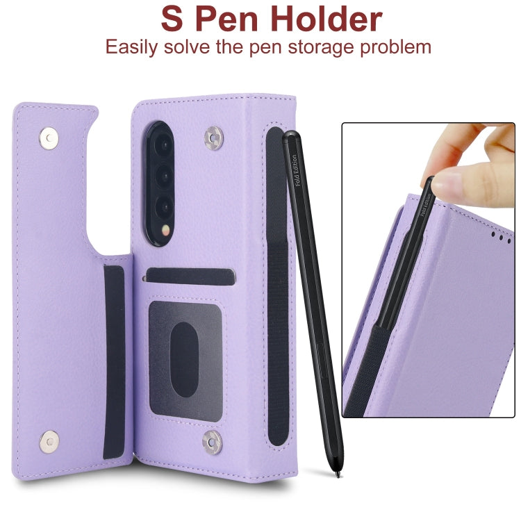 For Samsung Galaxy Z Fold4 Solid Color Multifunctional Folding Leather Phone Case with Pen Slot