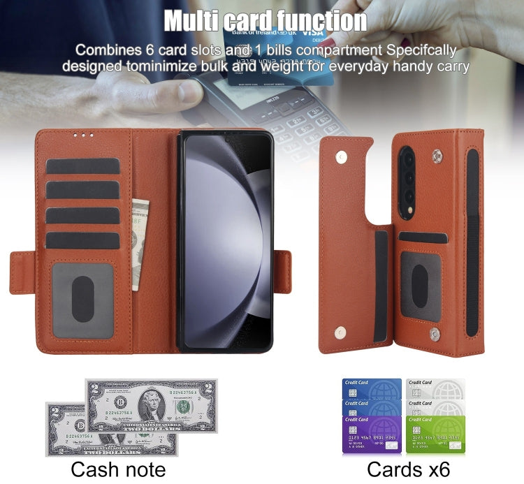 For Samsung Galaxy Z Fold4 Solid Color Multifunctional Folding Leather Phone Case with Pen Slot