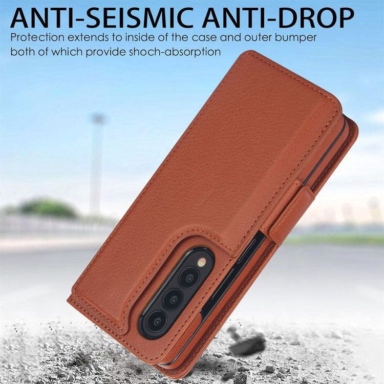 For Samsung Galaxy Z Fold4 Solid Color Multifunctional Folding Leather Phone Case with Pen Slot