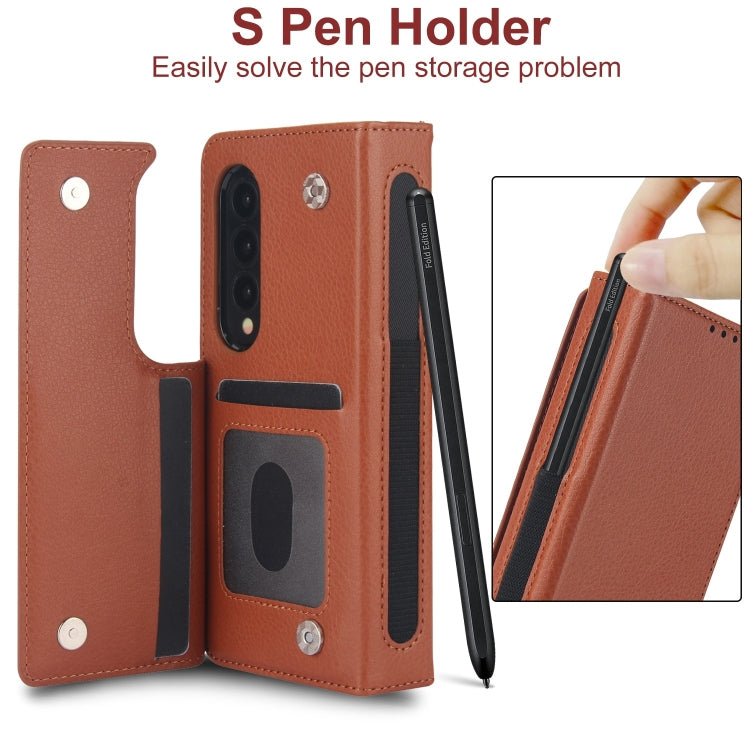 For Samsung Galaxy Z Fold4 Solid Color Multifunctional Folding Leather Phone Case with Pen Slot