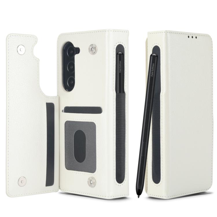 For Samsung Galaxy Z Fold7 Solid Color Multifunctional Folding Leather Phone Case with Pen Slot