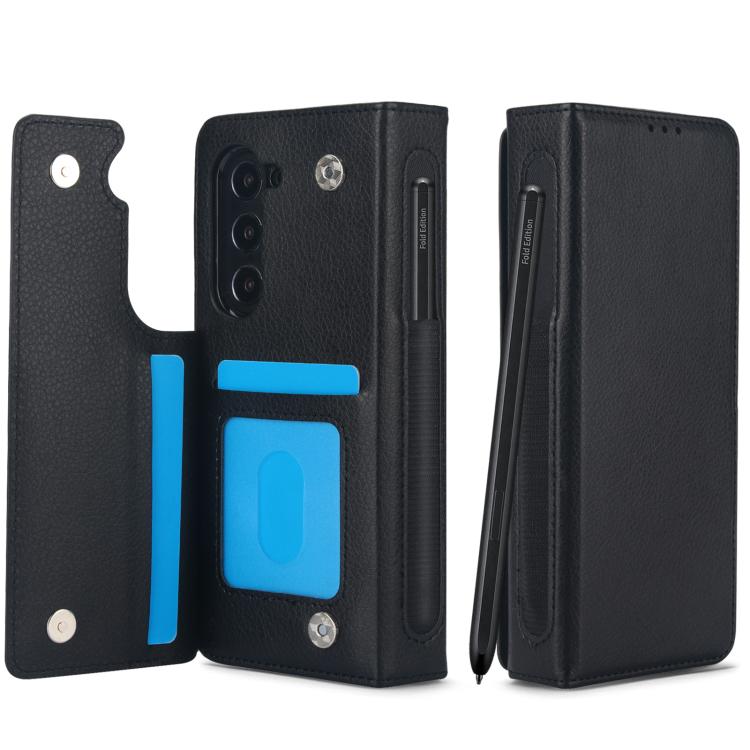 For Samsung Galaxy Z Fold7 Solid Color Multifunctional Folding Leather Phone Case with Pen Slot