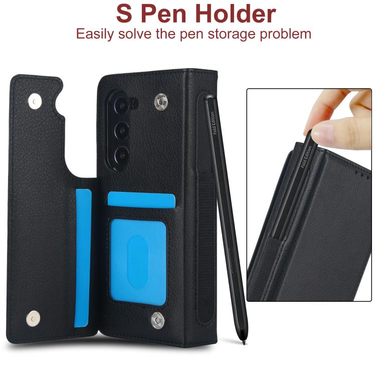For Samsung Galaxy Z Fold7 Solid Color Multifunctional Folding Leather Phone Case with Pen Slot