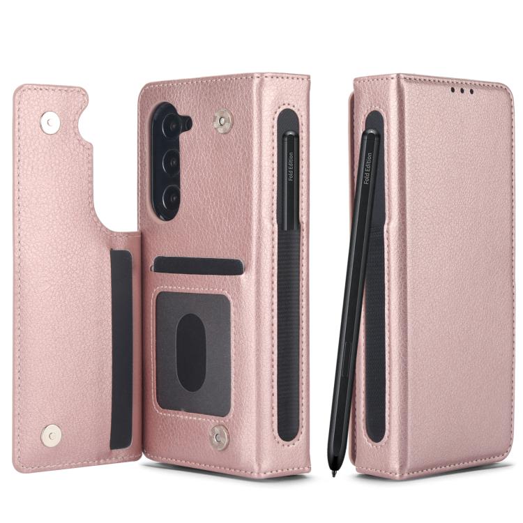 For Samsung Galaxy Z Fold7 Solid Color Multifunctional Folding Leather Phone Case with Pen Slot
