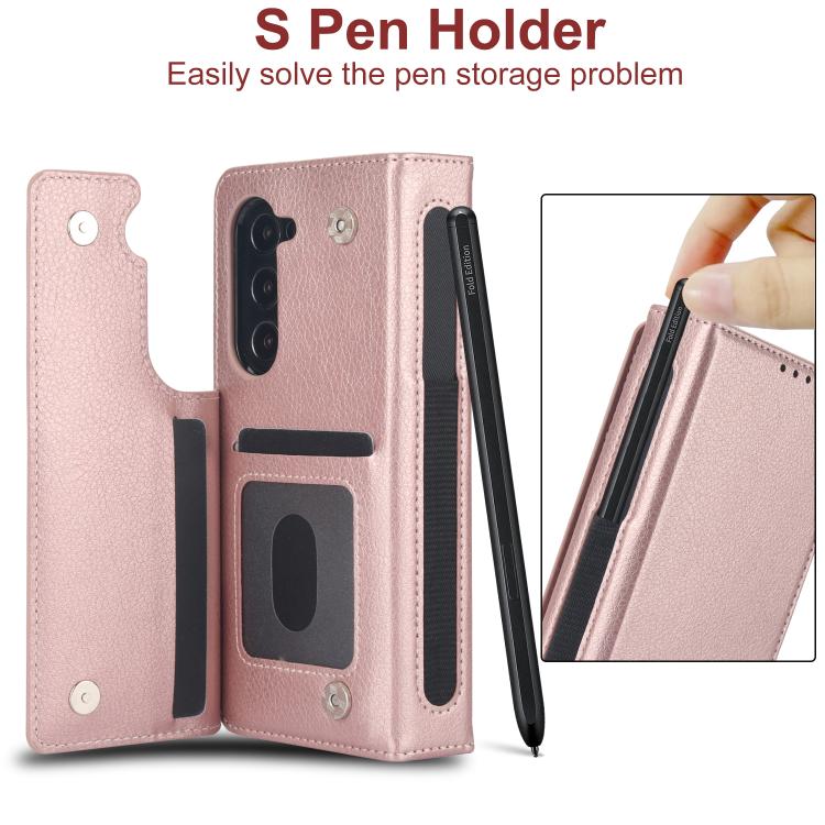 For Samsung Galaxy Z Fold7 Solid Color Multifunctional Folding Leather Phone Case with Pen Slot