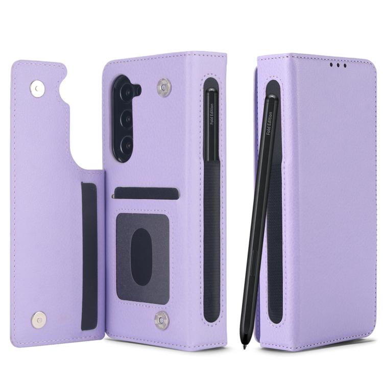 For Samsung Galaxy Z Fold7 Solid Color Multifunctional Folding Leather Phone Case with Pen Slot